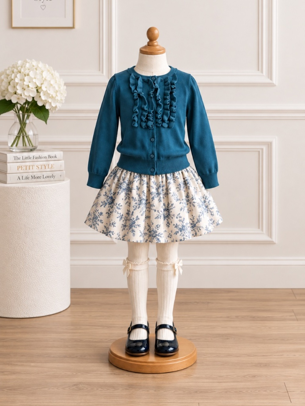 Girls Guess Dark Teal 3/4 Sleeve Ruffle Cardigan